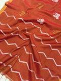 Tissue linen dragonfly saree with zari pallu | Orange|TL004