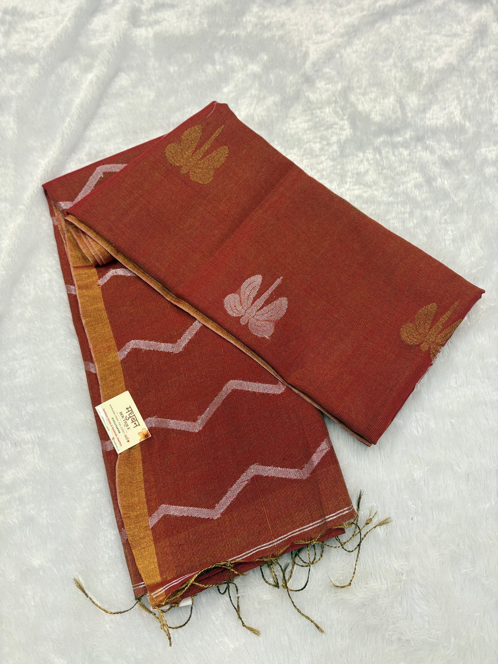 Tissue linen dragonfly saree with zari pallu | Orange|TL004