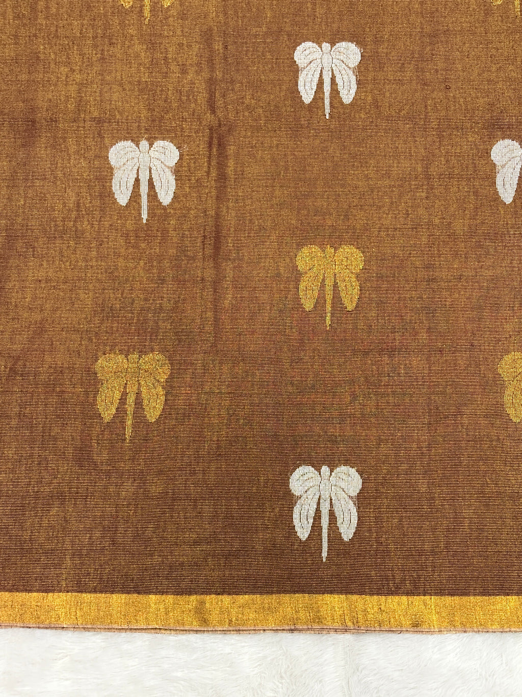 Tissue linen dragonfly saree with zari pallu | Brown|TL002