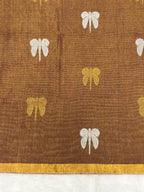 Tissue linen dragonfly saree with zari pallu | Brown|TL002