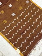 Tissue linen dragonfly saree with zari pallu | Brown|TL002