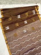 Tissue linen dragonfly saree with zari pallu | Brown|TL002