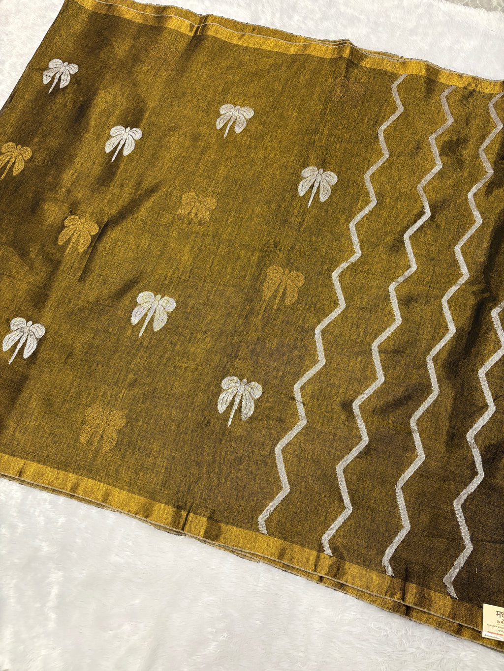 Tissue linen dragonfly saree with zari pallu | Copper|TL005