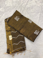 Tissue linen dragonfly saree with zari pallu | Copper|TL005