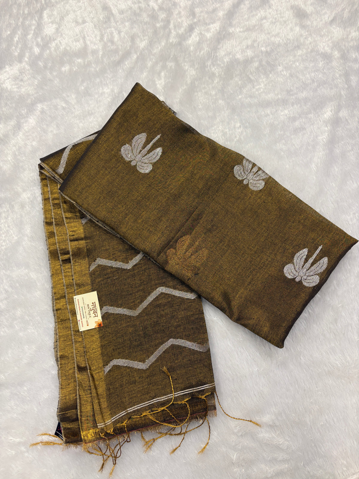 Tissue linen dragonfly saree with zari pallu | Copper|TL005