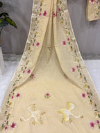 Swan handpainted and hardwork linen saree|Beige