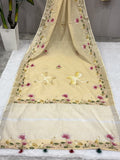 Swan handpainted and hardwork linen saree|Beige