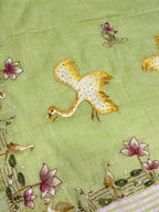 Swan handpainted and hardwork linen saree|green