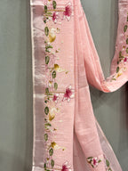 Swan handpainted and hardwork linen saree|Pink