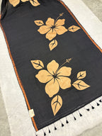 Handpainted big hibiscus mulcotton saree|Black|HPMC004