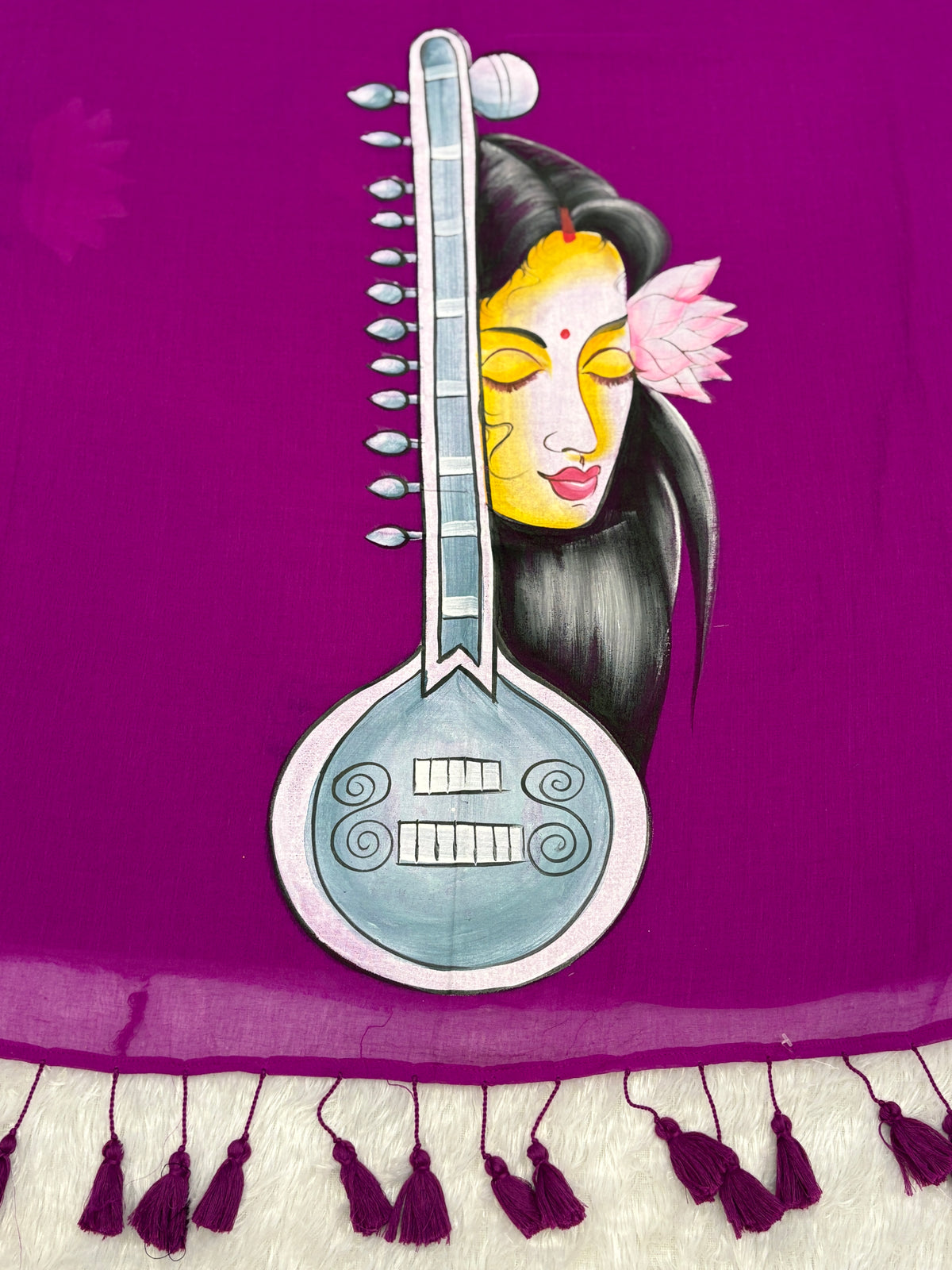 Handpainted MEERA face painting saree|Magenta|HPMEERA02