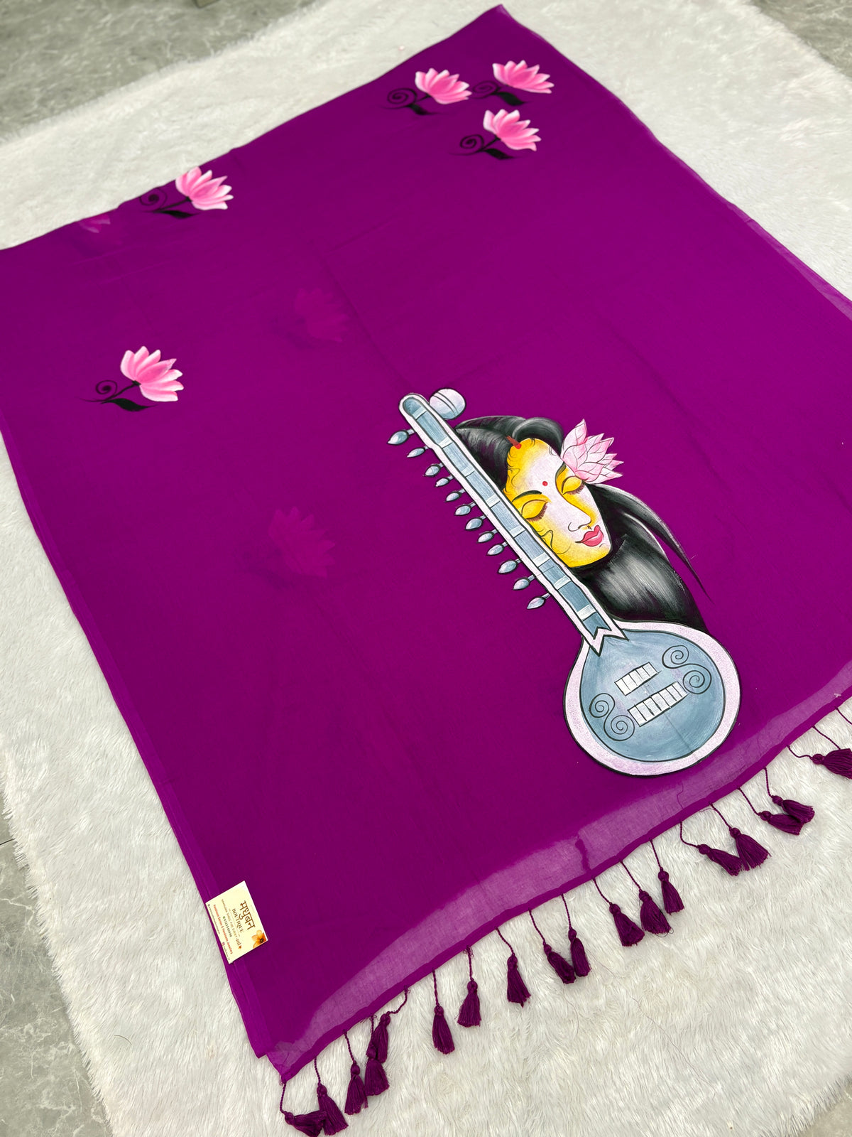 Handpainted MEERA face painting saree|Magenta|HPMEERA02
