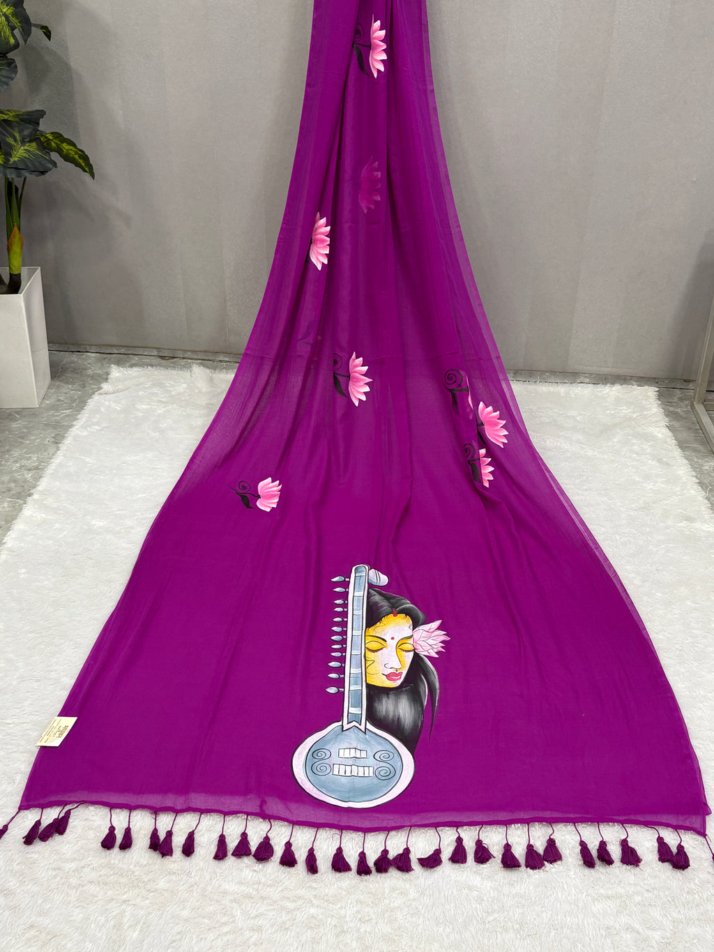 Handpainted MEERA face painting saree|Magenta|HPMEERA02