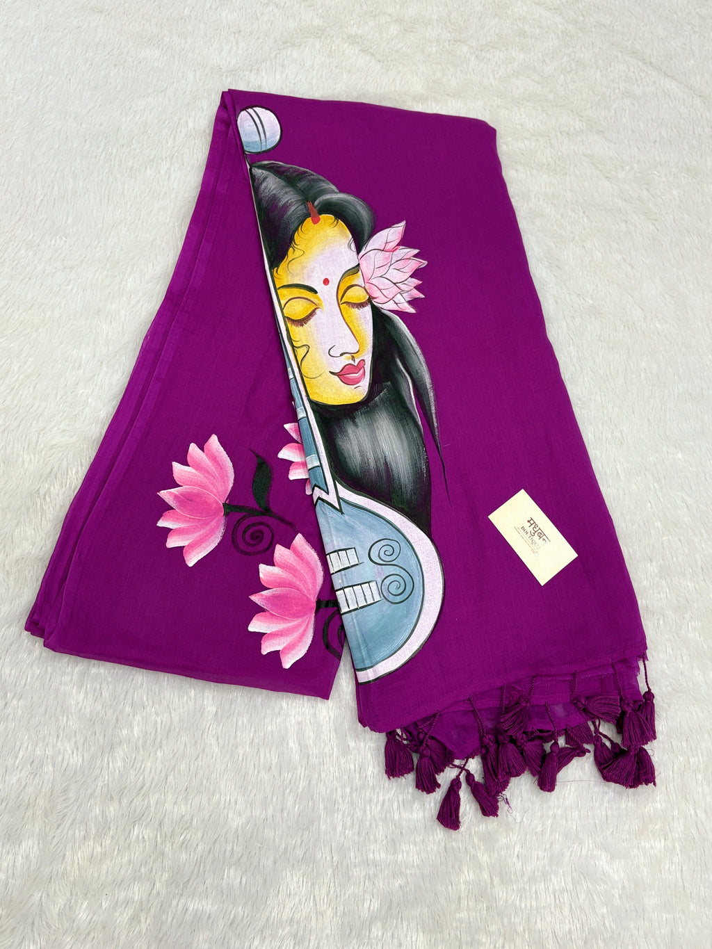 Handpainted MEERA face painting saree|Magenta|HPMEERA02