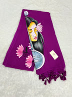 Handpainted MEERA face painting saree|Magenta|HPMEERA02