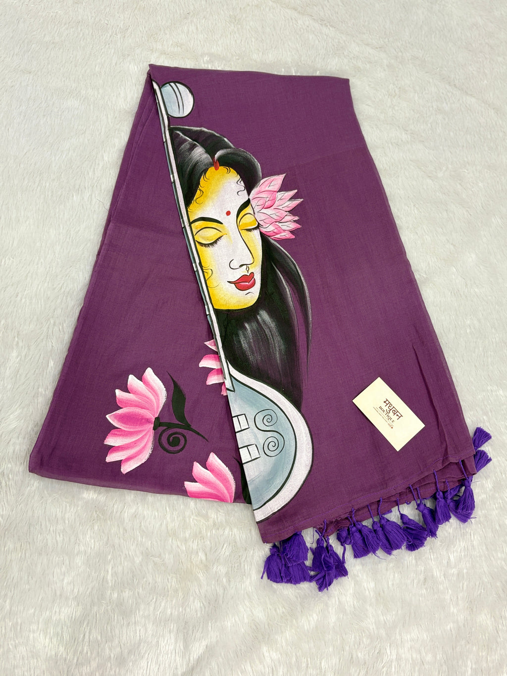 Handpainted MEERA face painting saree|Lilac|HPMEERA01