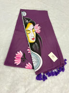 Handpainted MEERA face painting saree|Lilac|HPMEERA01