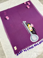 Handpainted MEERA face painting saree|Lilac|HPMEERA01