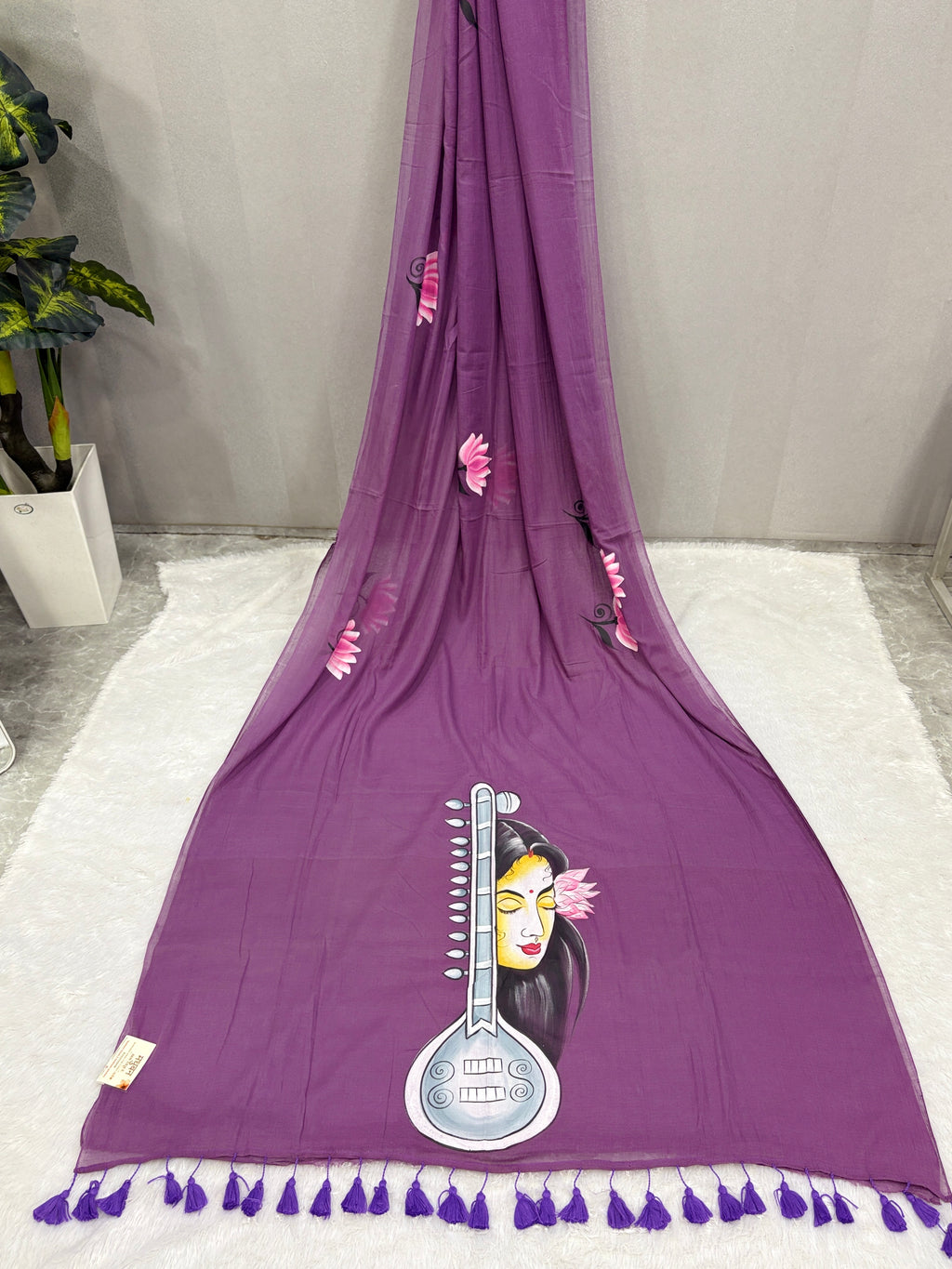 Handpainted MEERA face painting saree|Lilac|HPMEERA01