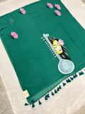 Handpainted MEERA face painting saree|Green|HPMEERA04