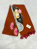 Handpainted MEERA face painting saree|Rust red|HPMEERA03