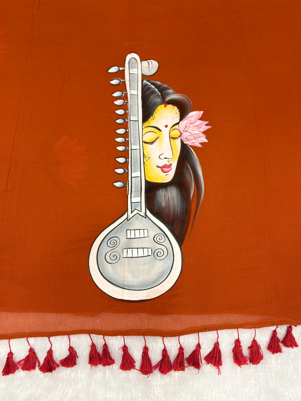 Handpainted MEERA face painting saree|Rust red|HPMEERA03