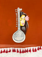 Handpainted MEERA face painting saree|Rust red|HPMEERA03