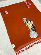 Handpainted MEERA face painting saree|Rust red|HPMEERA03