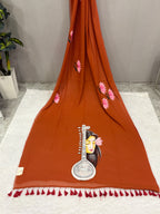 Handpainted MEERA face painting saree|Rust red|HPMEERA03