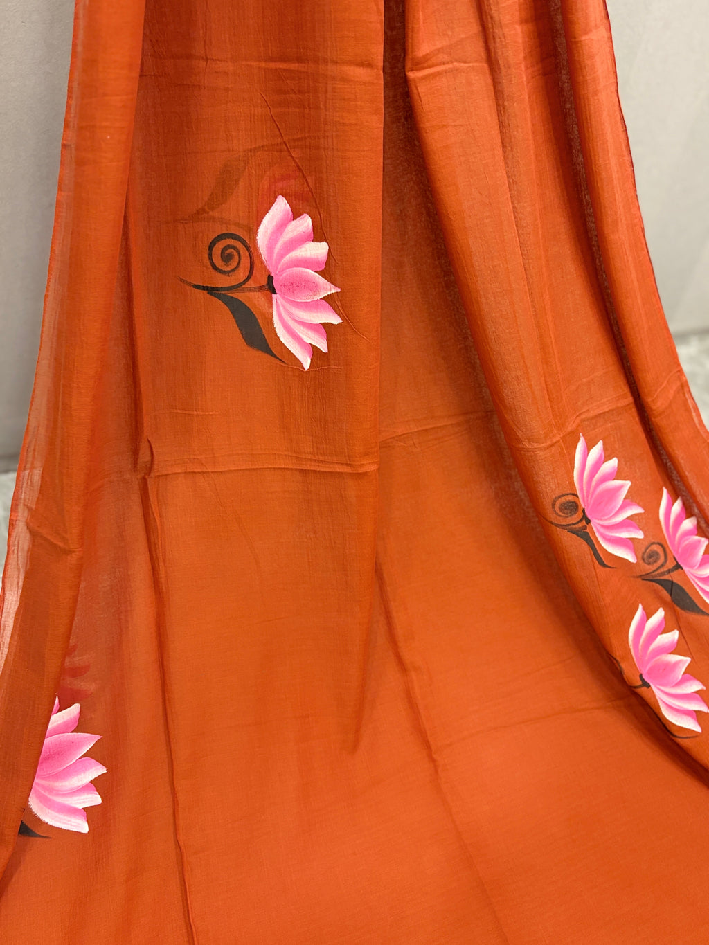 Handpainted MEERA face painting saree|Rust red|HPMEERA03