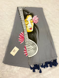 Handpainted MEERA face painting saree|Grey|HPMEERA06