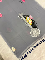 Handpainted MEERA face painting saree|Grey|HPMEERA06