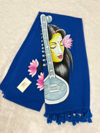 Handpainted MEERA face painting saree|Blue|HPMEERA05