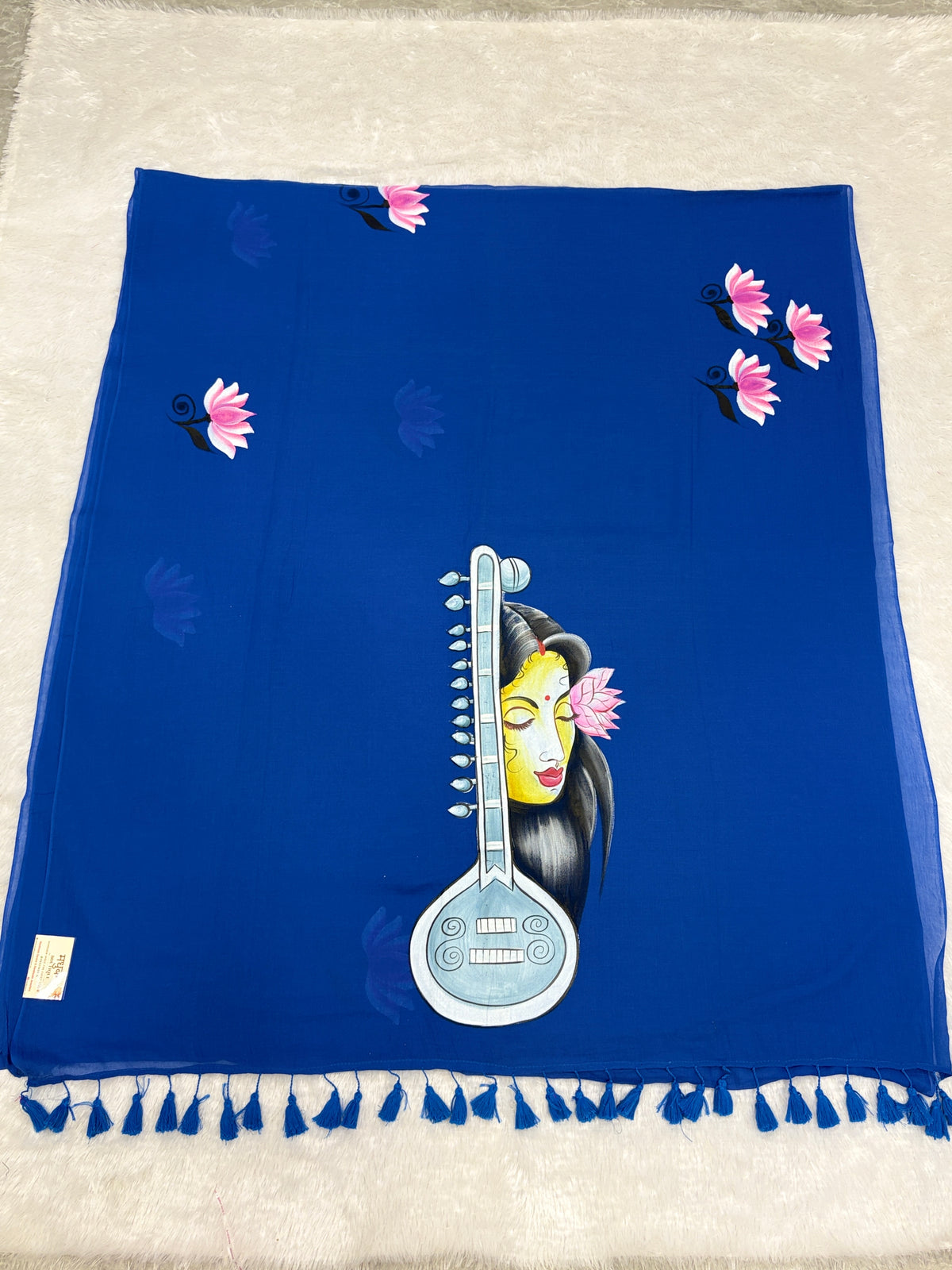 Handpainted MEERA face painting saree|Blue|HPMEERA05