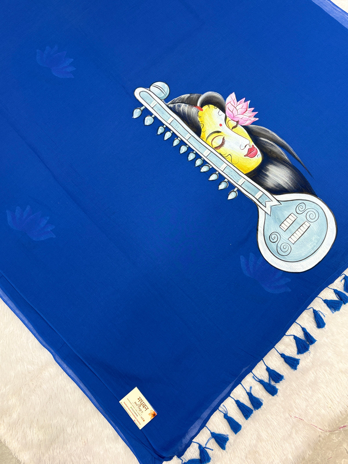 Handpainted MEERA face painting saree|Blue|HPMEERA05