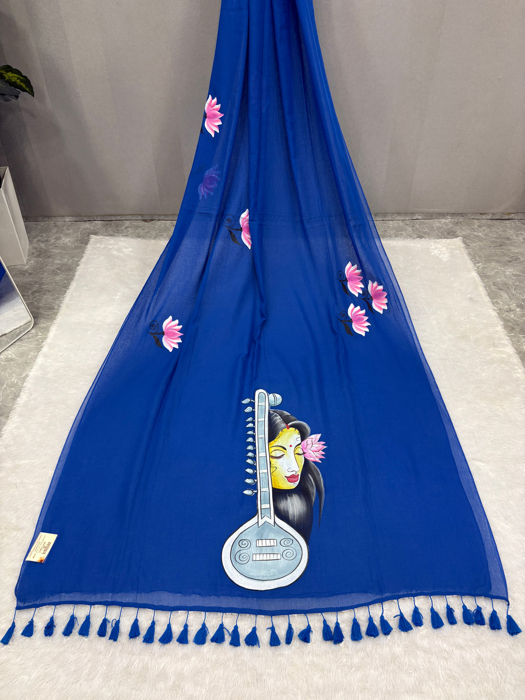 Handpainted MEERA face painting saree|Blue|HPMEERA05