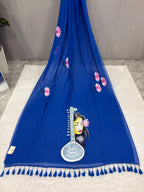 Handpainted MEERA face painting saree|Blue|HPMEERA05