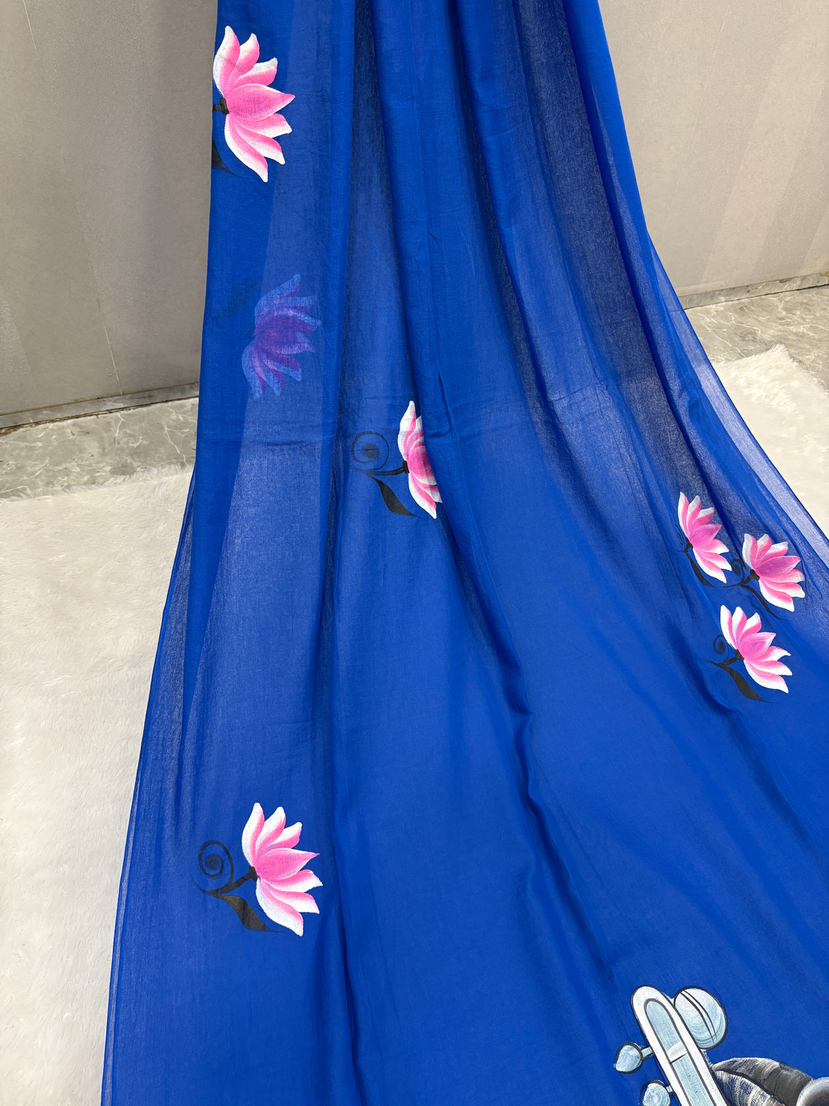 Handpainted MEERA face painting saree|Blue|HPMEERA05