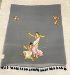 Handpainted devdas saree|Mehendi green|HPDEV03