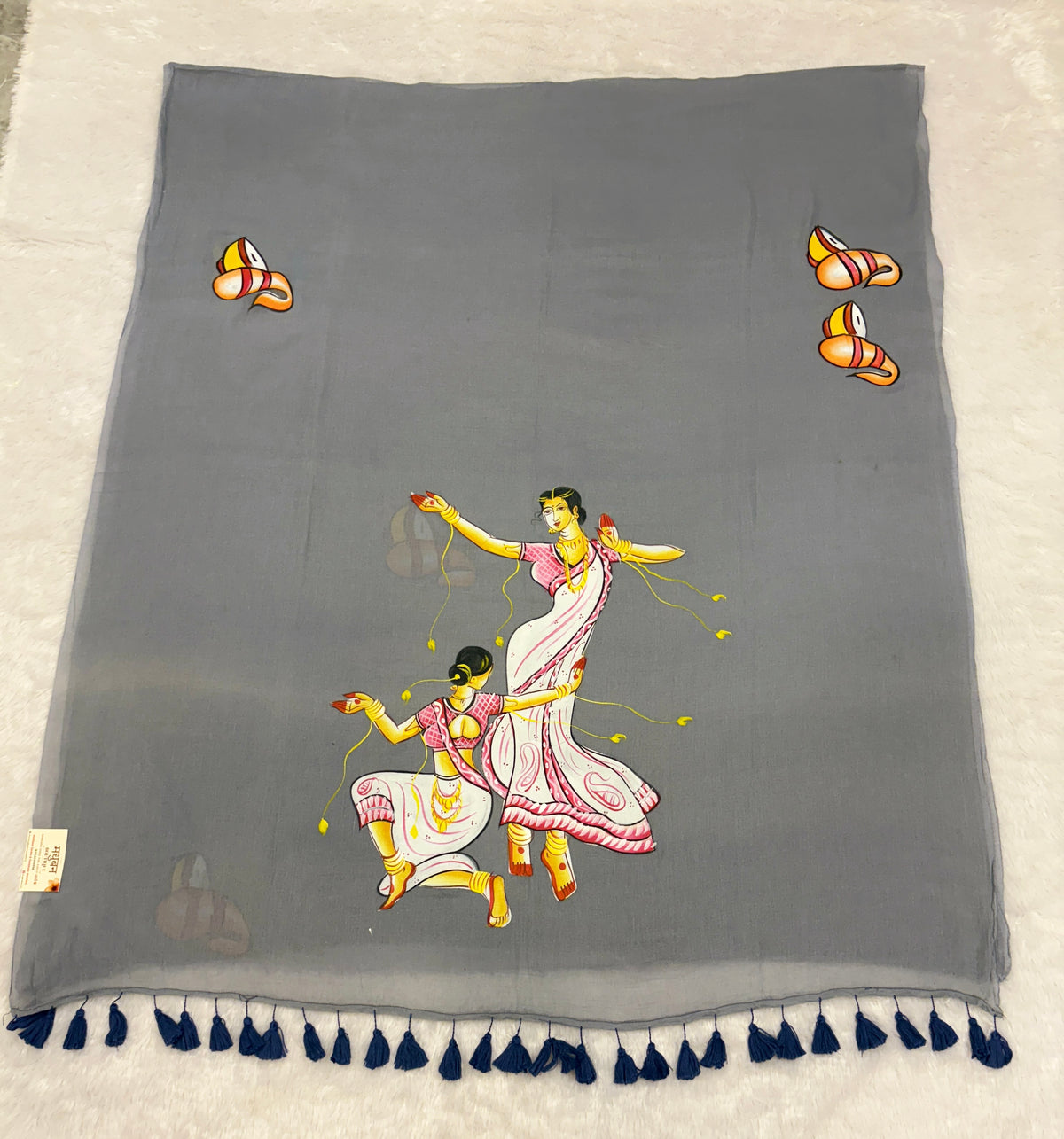 Handpainted devdas saree|Mehendi green|HPDEV03