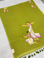 Handpainted devdas saree|Mehendi green|HPDEV02