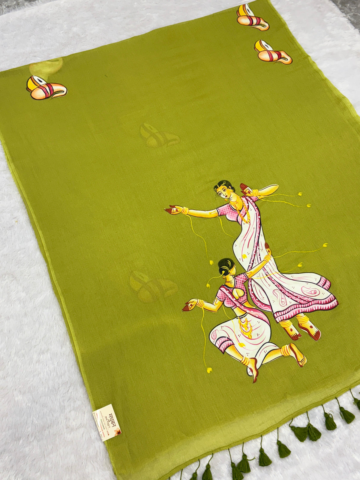Handpainted devdas saree|Mehendi green|HPDEV02