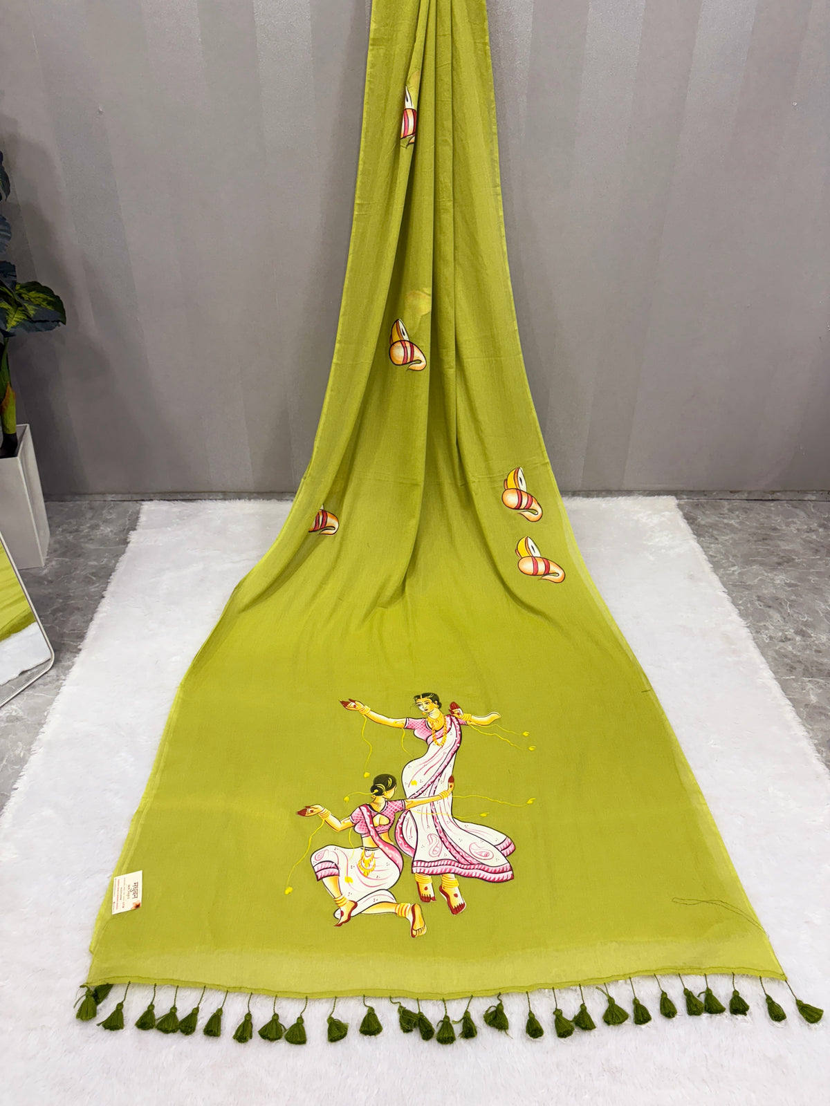 Handpainted devdas saree|Mehendi green|HPDEV02