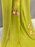Handpainted devdas saree|Mehendi green|HPDEV02