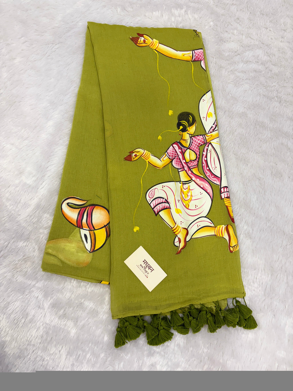 Handpainted devdas saree|Mehendi green|HPDEV02