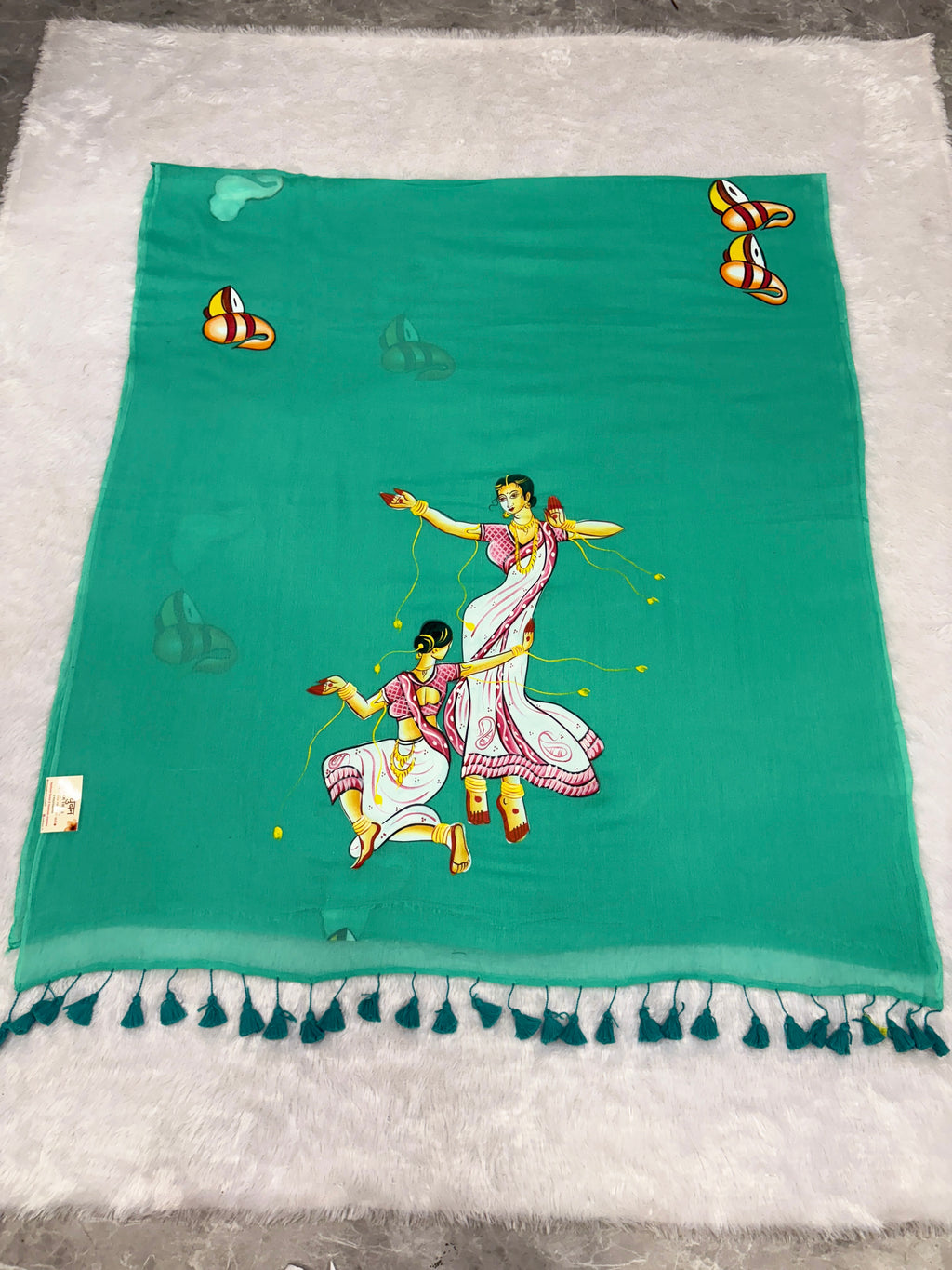 Handpainted devdas saree|Apple green|HPDEV04