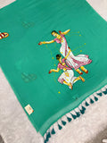 Handpainted devdas saree|Apple green|HPDEV04