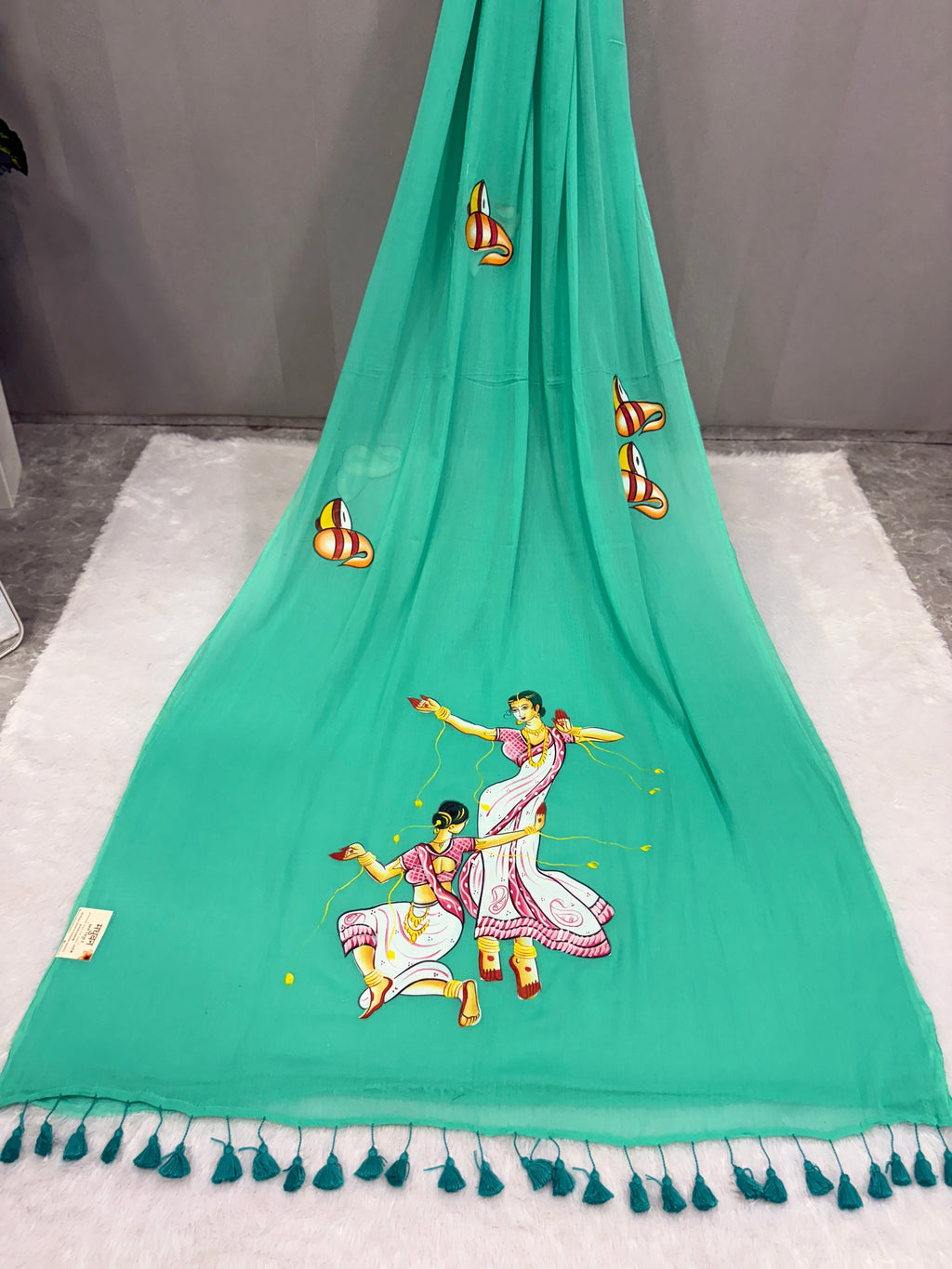Handpainted devdas saree|Apple green|HPDEV04