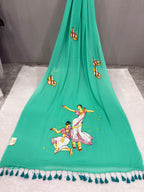 Handpainted devdas saree|Apple green|HPDEV04