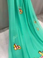 Handpainted devdas saree|Apple green|HPDEV04